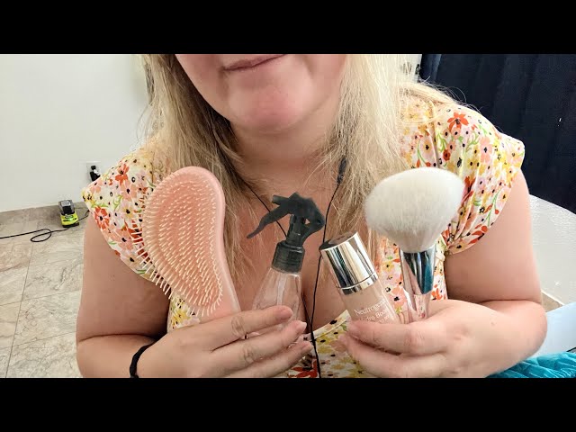 ASMR - Pampering you after a rough day | hair brushing, water spray and makeup