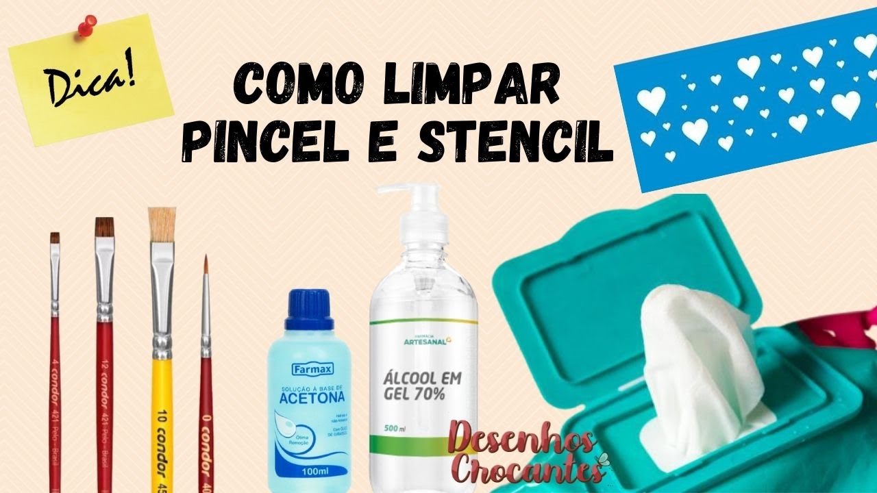 Como limpar stencil e pincel de pintura em tecido (Desenhos Crocantes)