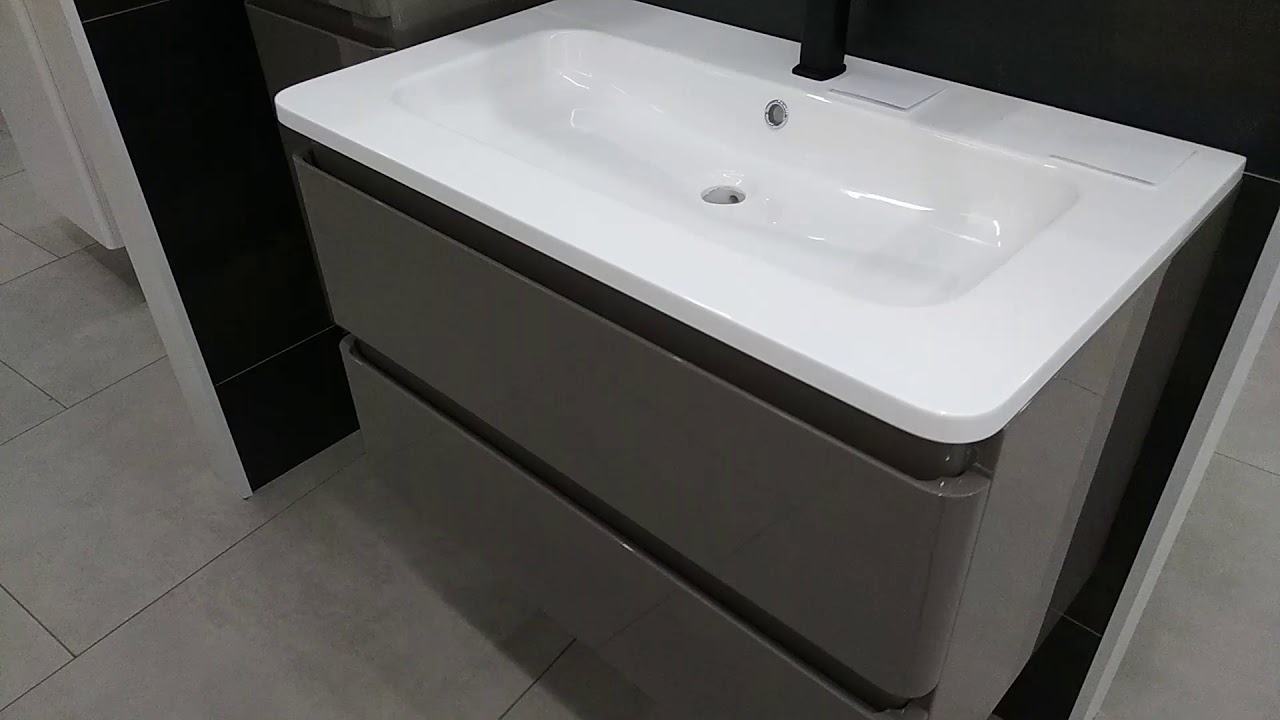 Devit FLY 0021120G тумба 80 з раковиною сірий колір Devit UP 81X11120B високий змішувач