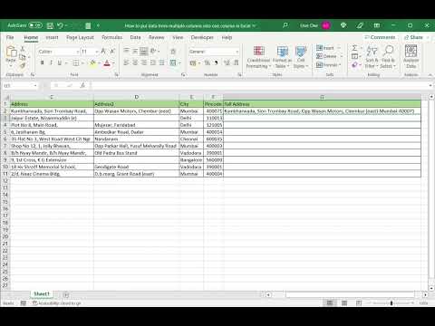 How to put data from multiple columns into one column in Excel