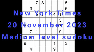 Sudoku solution – New York Times 20 November 2023 Medium level