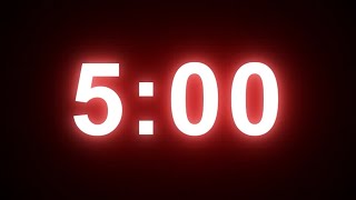 5 Minute Red Glow Timer 🔴 | Silent 5 Minute Countdown | Red Neon Digital Timer (No Music)