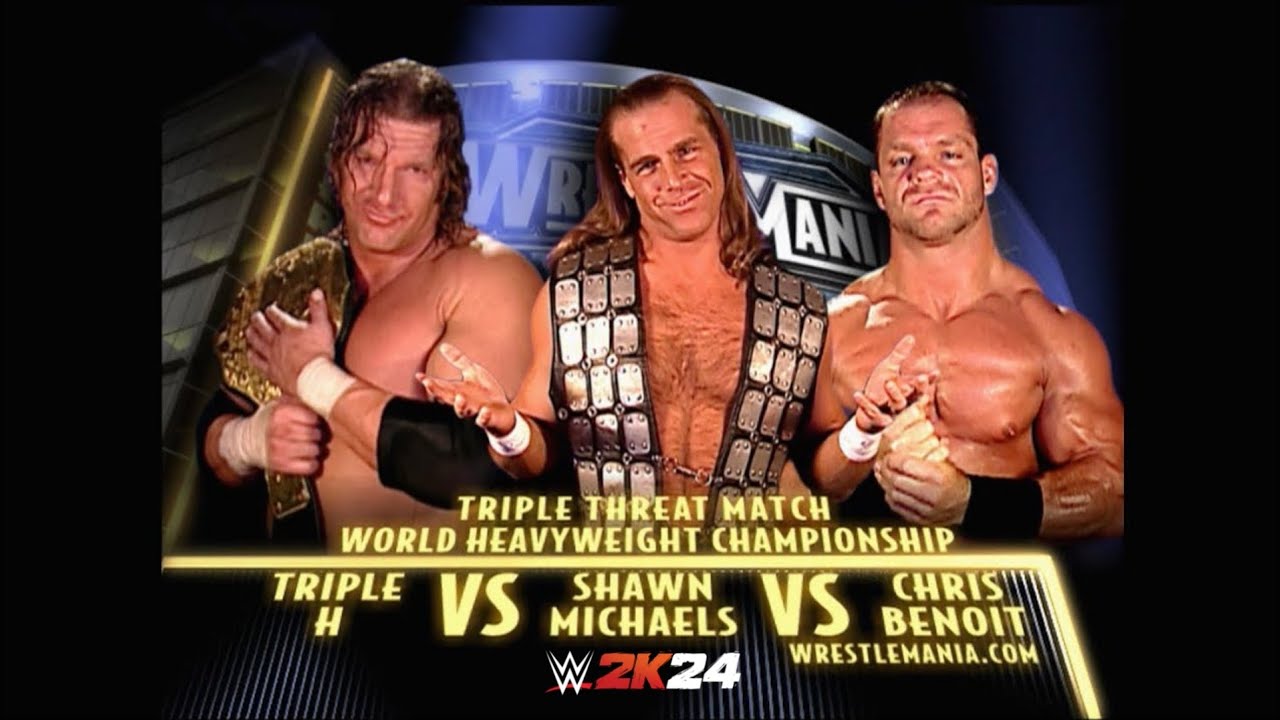 WWE 2K24 recreating the WrestleMania 20 Triple Threat Match. Alternative ending.