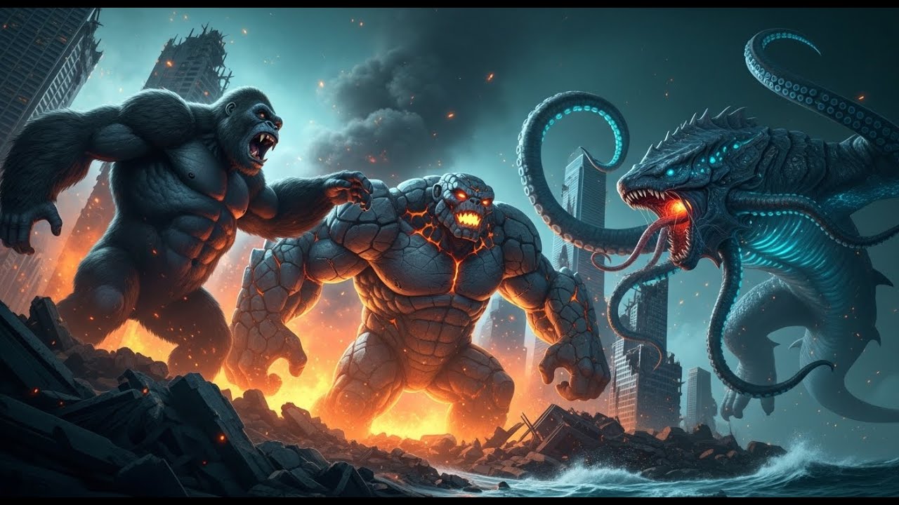 King Kong vs. Mega Troll vs. Sea Eater: Rise from the Rubble - 4K Animation