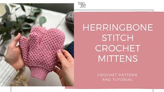 Herringbone Moss Stitch Crochet Mittens Pattern and Tutorial