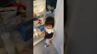 Precious Child's Playful Reaction to Refrigerator Door