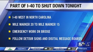 I-40 West in North Carolina to shut down for 5 days