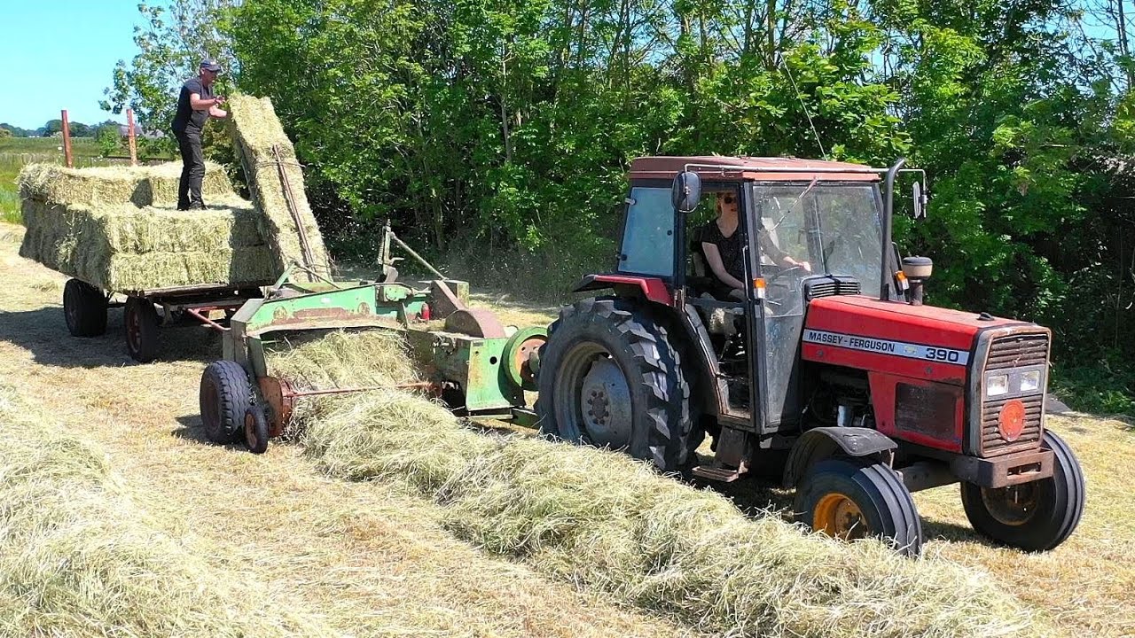 Hooipersen met GALLIGNANI  en Massey Ferguson 390. H.W. Remminga . Westerwijtwerd.