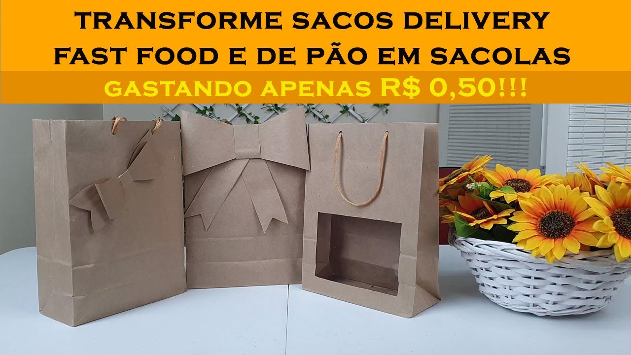 RENDA EXTRA - Decore SACOS KRAFT PARA DELIVERY e transforme-os em lindas sacolas para present