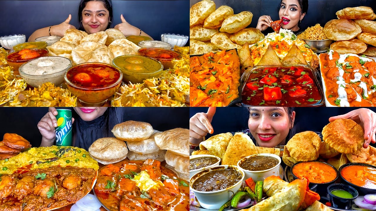 EATING SPICY LAL EGG CURRY FROED RICE PURI PANEER MASALA CHOLE BHATURE ALOO SABZI EATING SHOW 
