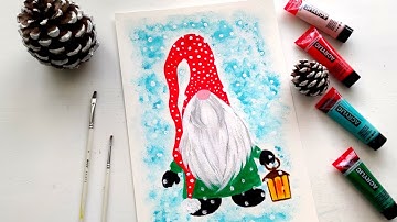 HOW TO PAINT A CHRISTMAS GNOME ACRYLIC PAINTING
