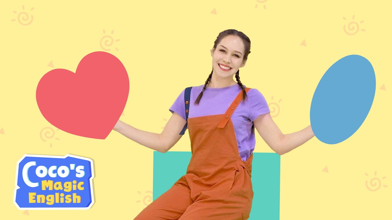 What's the shape? | Mina and Coco | Learn Shapes - rectangle, oval, heart  | Coco's Magic English