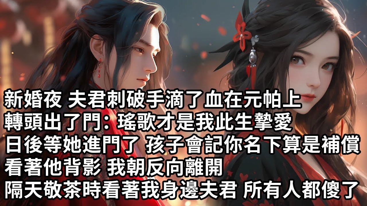 【一口氣看完】新婚夜 夫君刺破手滴了血在元帕上，轉頭出了門：瑤歌才是我此生摯愛，日後等她進門了 孩子會記你名下算是補償，看著他背影 我朝反向離開，隔天敬茶時看著我身邊夫君 所有人都傻了