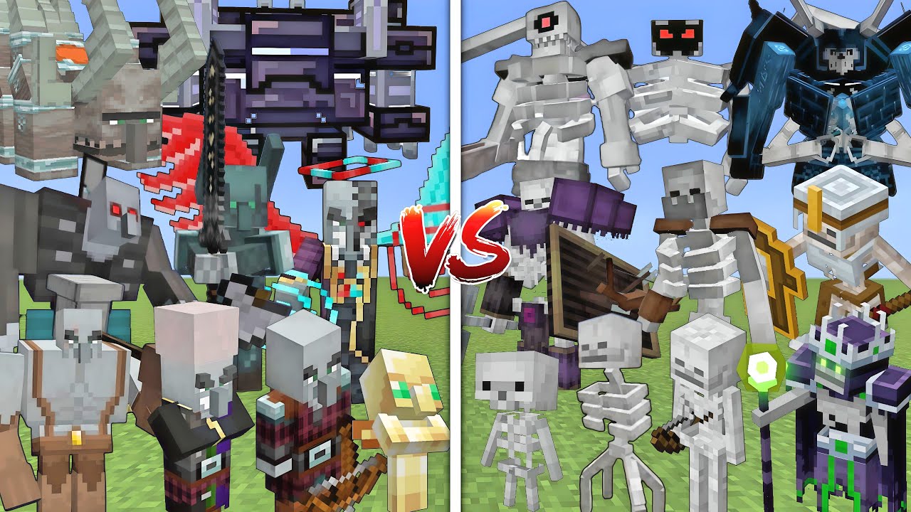 ALL MUTANT PILLAGERS VS ALL MUTANT SKELETONS ALLIANCE MOBS BATTLE IN MINECRAFT