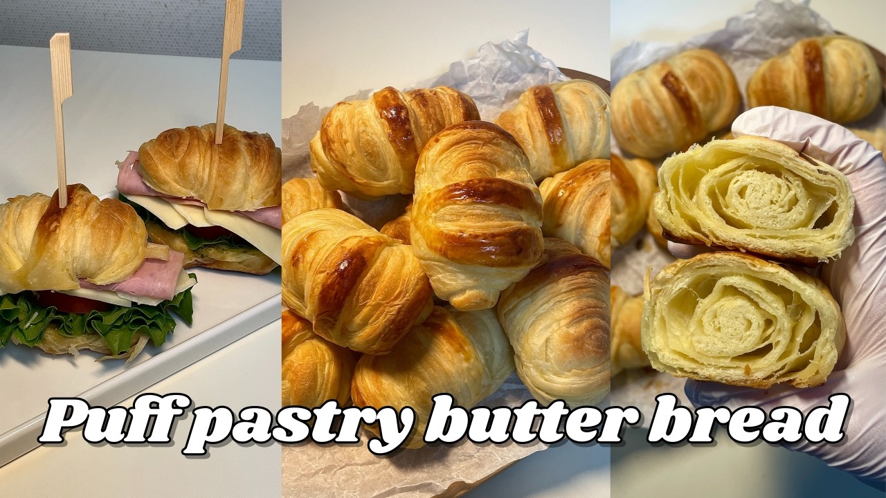 (손반죽) 크로아상 보다 만들기 쉬워요!(접기 ❌) 버터 퍼프 페이스트리 빵 만들기🥐ㅣ간단한 크루아상 만들기ㅣsimple croissant recipeㅣ피크닉 베이킹🥪