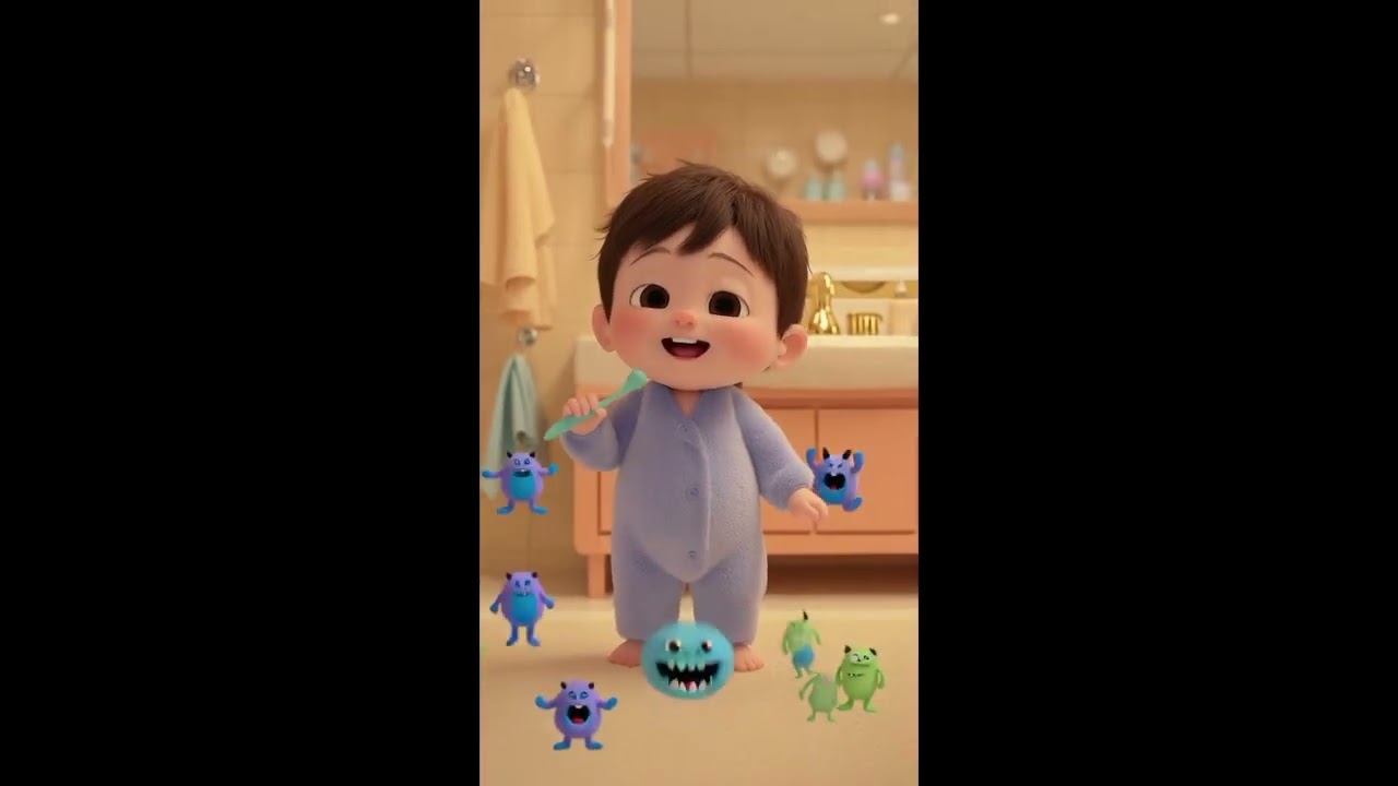 Brush Brush Brush | Bye Bye Germs! | Toddler Brushing Teeth 3D Animation | Morning Routine