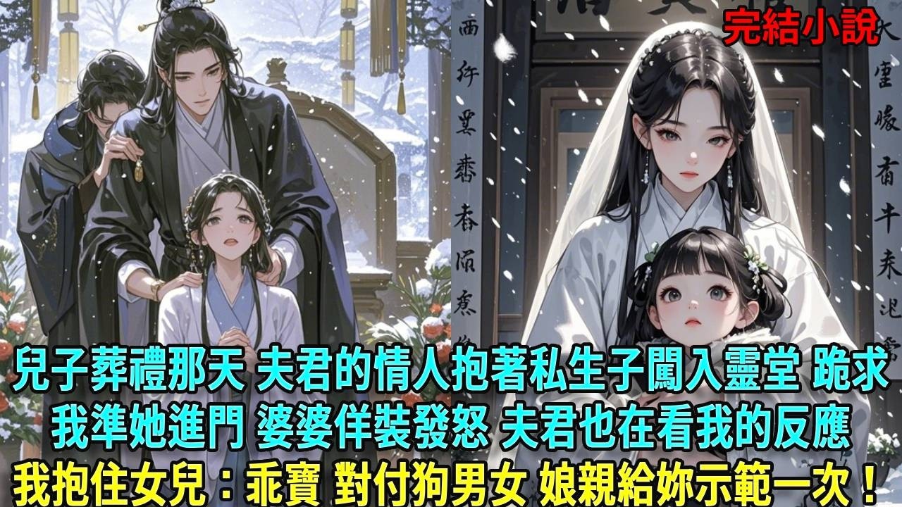 兒子葬禮那天，夫君的情人抱著私生子闖入靈堂，跪求我準她進門。婆婆佯裝發怒，夫君也在看我的反應。我點點頭抱住女兒：乖寶 如何對付狗男女，娘親給妳示範一次！#爽文#古言#打臉#小說
