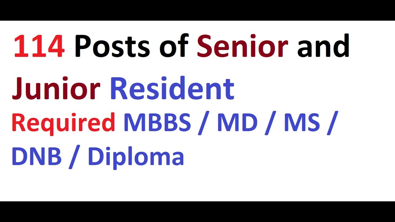 114 Posts of Junior and Senior Resident MBBS/MD/MS/Diploma