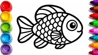 Simple Drawing For Kids Cute Fish Coloring Page||Meemaa Kids Channel
