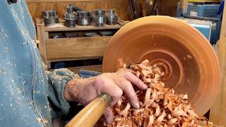 Richard Raffan roughing two manna gum bowls: one is firewood.
