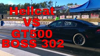 Dodge Hellcat DRAG RACE BOSS 302 Mustang and GT500 1/4 Mile