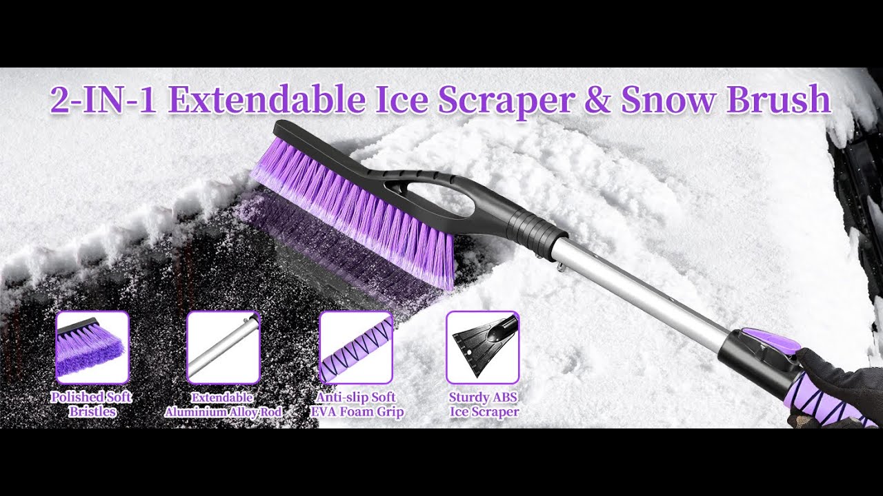 HEEYA Ice Scraper and Brush for Car, Extendable Snow Brush and Ice Scraper  for Car Windshield Window, Car Snow Scraper and Brush with Foam Grip for