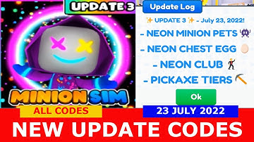 NEW UPDATE CODES [UPD3🌈NEONS]  ALL CODES! Minion Simulator ROBLOX | 23 JULY 2022