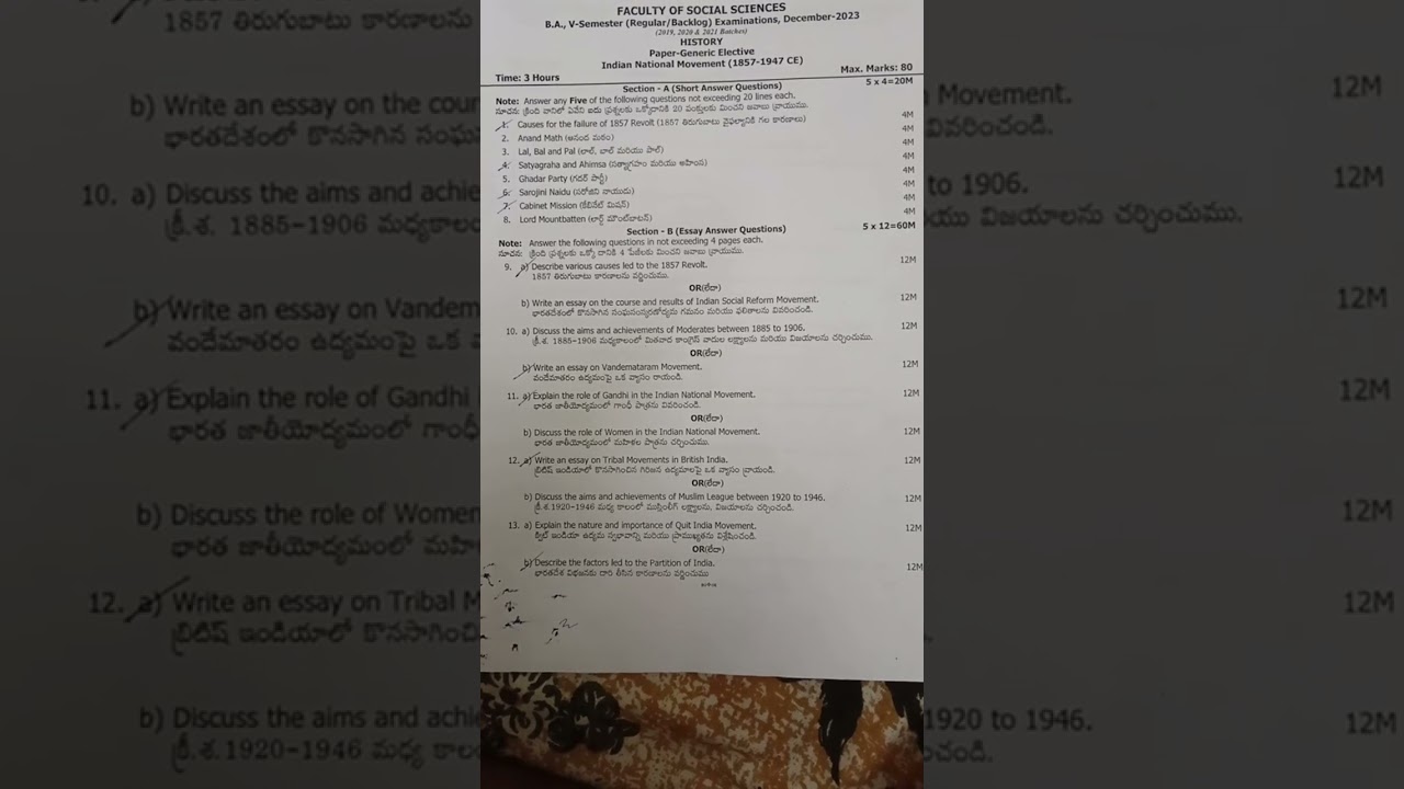 V-Semester Generic Elective (Indian National Movement)(1857-1947CE)