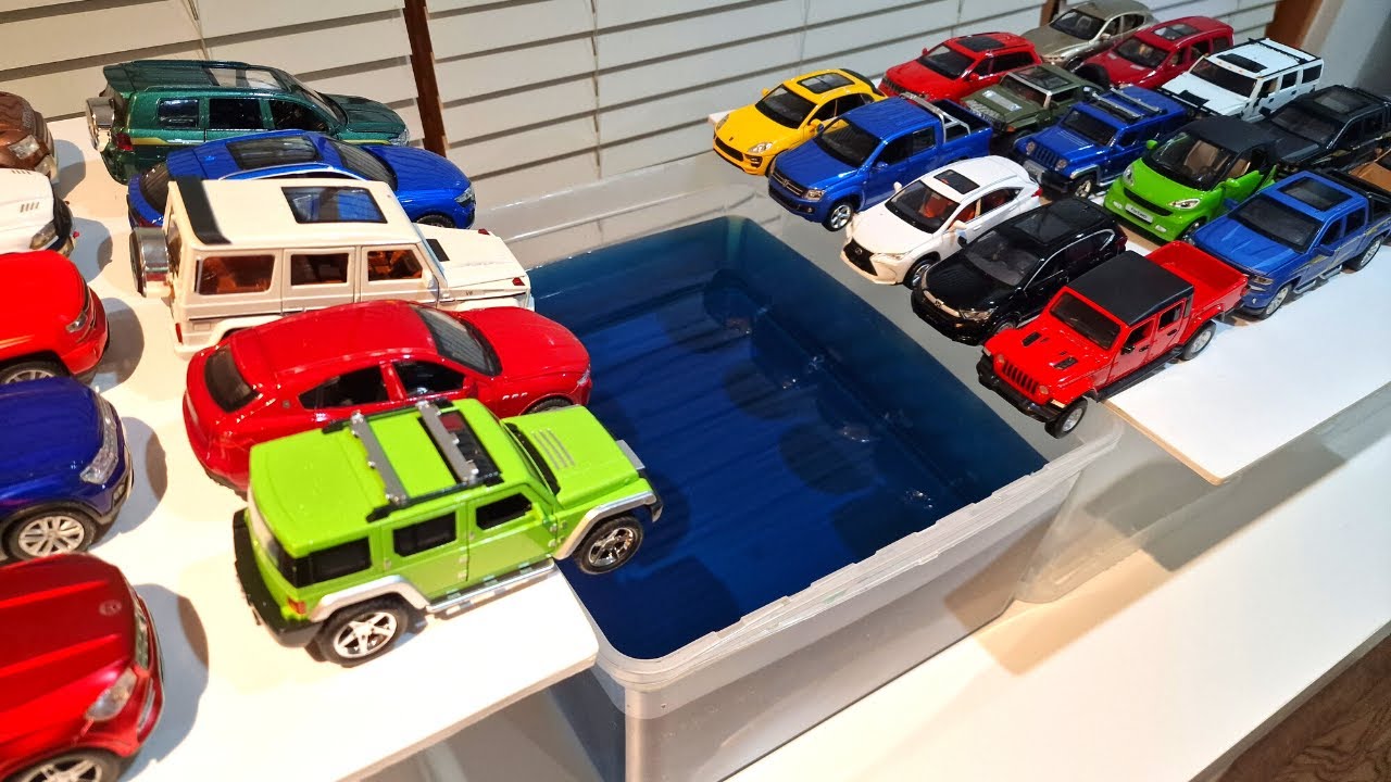 A Lots Of Small Diecast Cars Sliding Into The Blue Water * YouTube