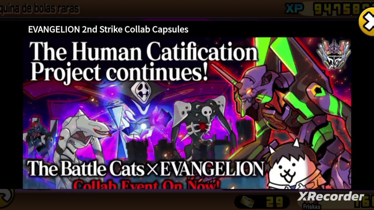 The battle Cats girando gato bolas raras colaboración con EVANGELION 
