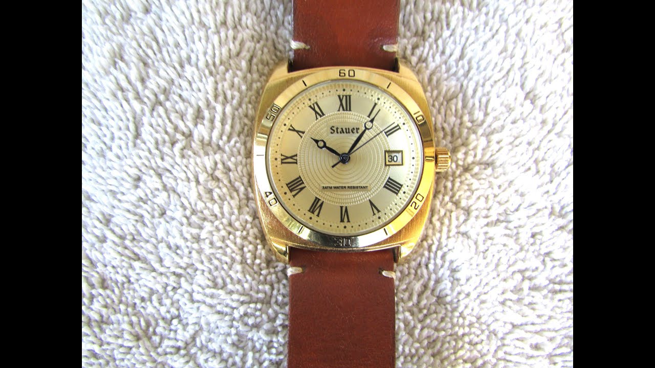 Stauer Piezo 37mm gold tone quartz watch 30021 - see more specs below video