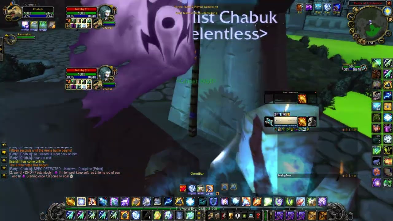 TBC Arena Warrior Shaman vs Priest Rogue (Nowwyouseeme + Grimby