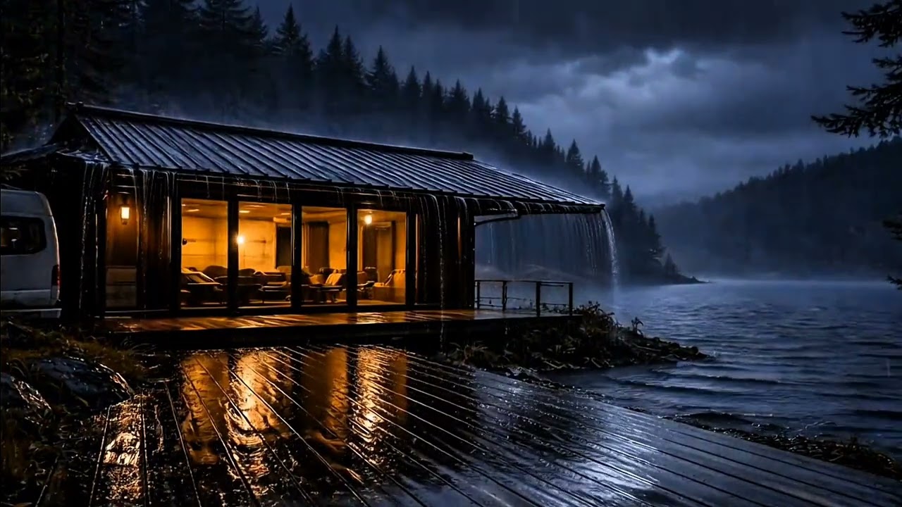 Fall Asleep to Heavy Lake Rain 🌧️ Close-Up Cozy Cabin ASMR