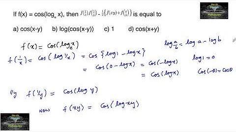 If f(x)=cos(logx), then f(1/x)f(1/y)-1/2{f(xy)+f(x/y)} is equal to? Rd Sharma functions mcq class 11