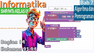 persamaan linier dg blockly informatika kelas 9 bab 7 Algoritma dan pemrograman,   bag 14 hal 93