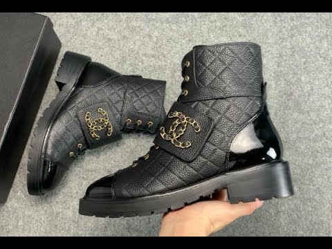 CHANEL QUILTED COMBAT BOOT BLACK LEATHER 