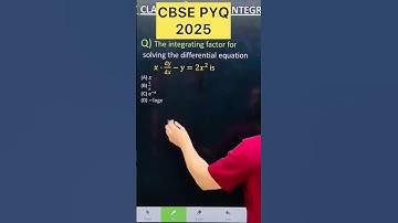 Q) The integrating factor for  solving the differential equation  𝑥⋅dy/d𝑥−y=2𝑥^2 is #cbse #maths