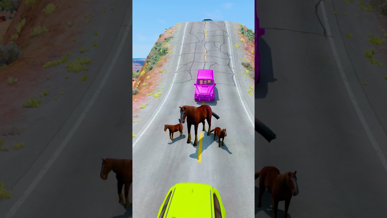 Big & Small Cars & Truck VS Horses - BeamNG.Drive