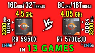 Ryzen 9 5950x vs Ryzen 7 5700x3D Test in 13 Games or R7 5700x3D vs R9 5950x