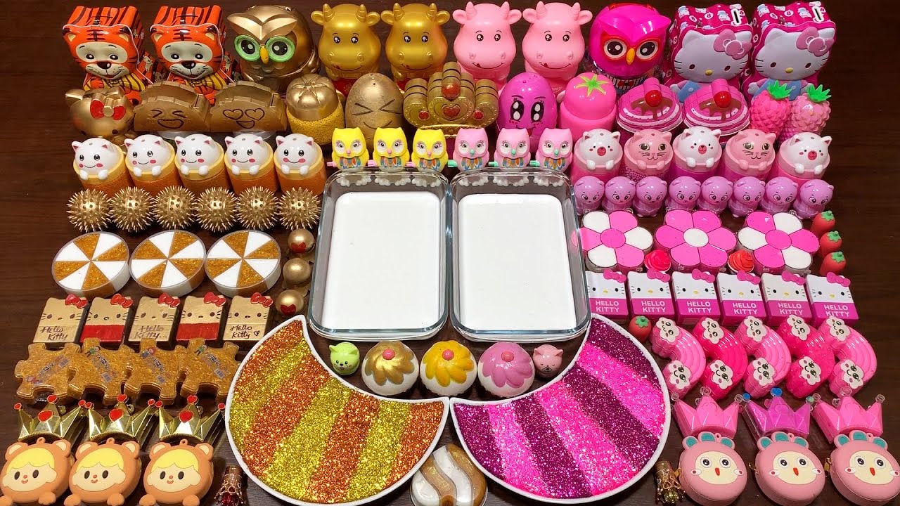 GOLD VS PINK | ASMR SLIME | Mixing Random Things Into GLOSSY Slime | Satisfying Slime Videos #1856