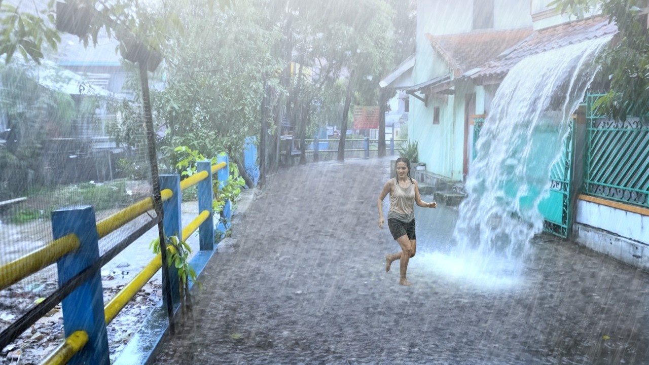 Heavy rain and storms in beautiful green Village | sounds for sleeping | Overcome Insomnia