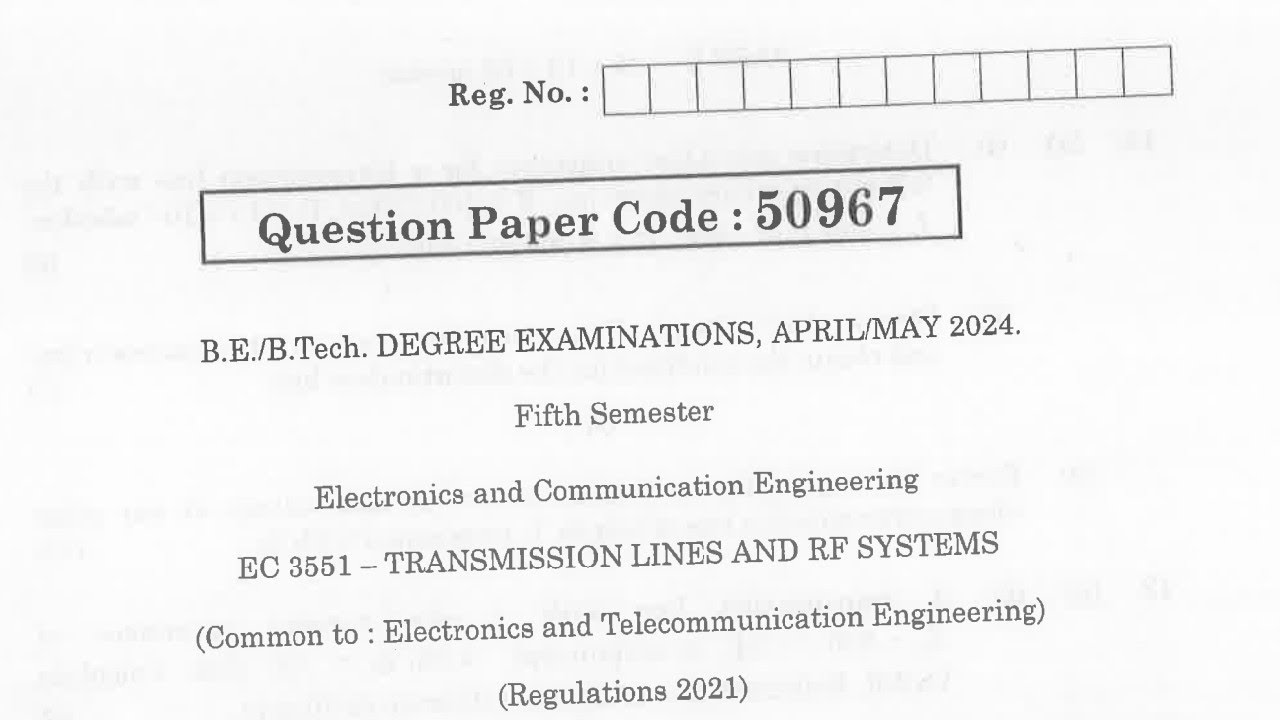 EC3551 | Transmission Lines and RF Systems | Apr May 2024 | Anna ...