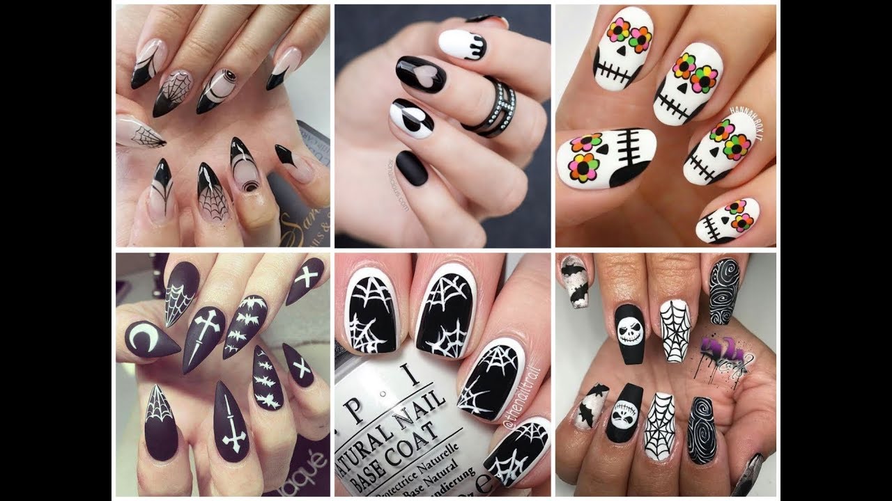 Trendy Black and White Halloween Nail Art Ideas 2018 YouTube