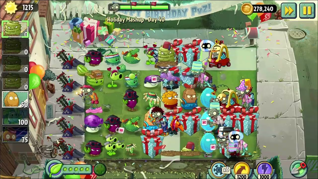 Plants vs. Zombies 2: Reflourished – Holiday Mashup - Day 40 (No Mowers, Plant Foods & Shop Plants)
