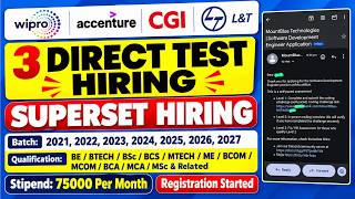3 Direct Test | Superset Hiring | Accenture, Wipro, CGI Off Campus Drive For Freshers Apply Now screenshot 1