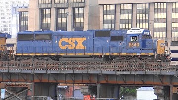 EMD SD50-3 Leads Mixed Freight Train Through Downtown Richmond
