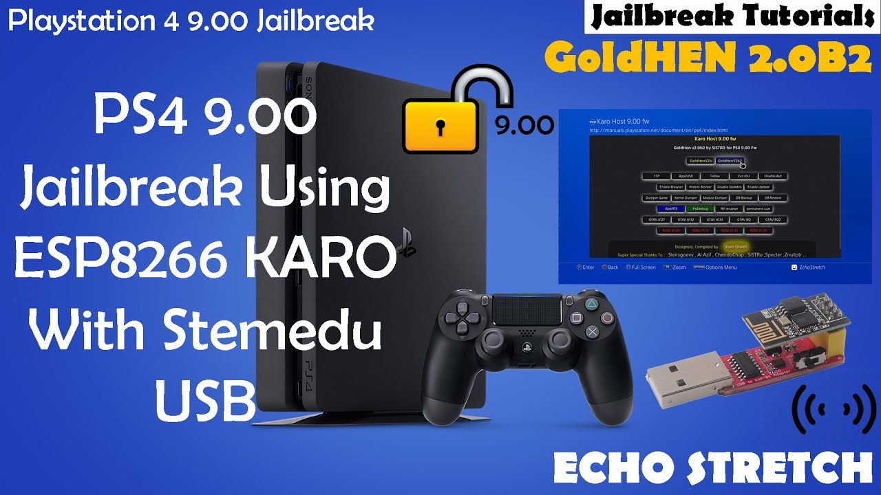 PS4 9.00 Jailbreak Using ESP8266 KARO With Stemedu USB 9.00 And Lower