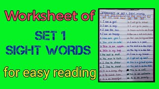 Worksheet of SET 1 Sight words | Easy & Simple sentence for beginners reading practice