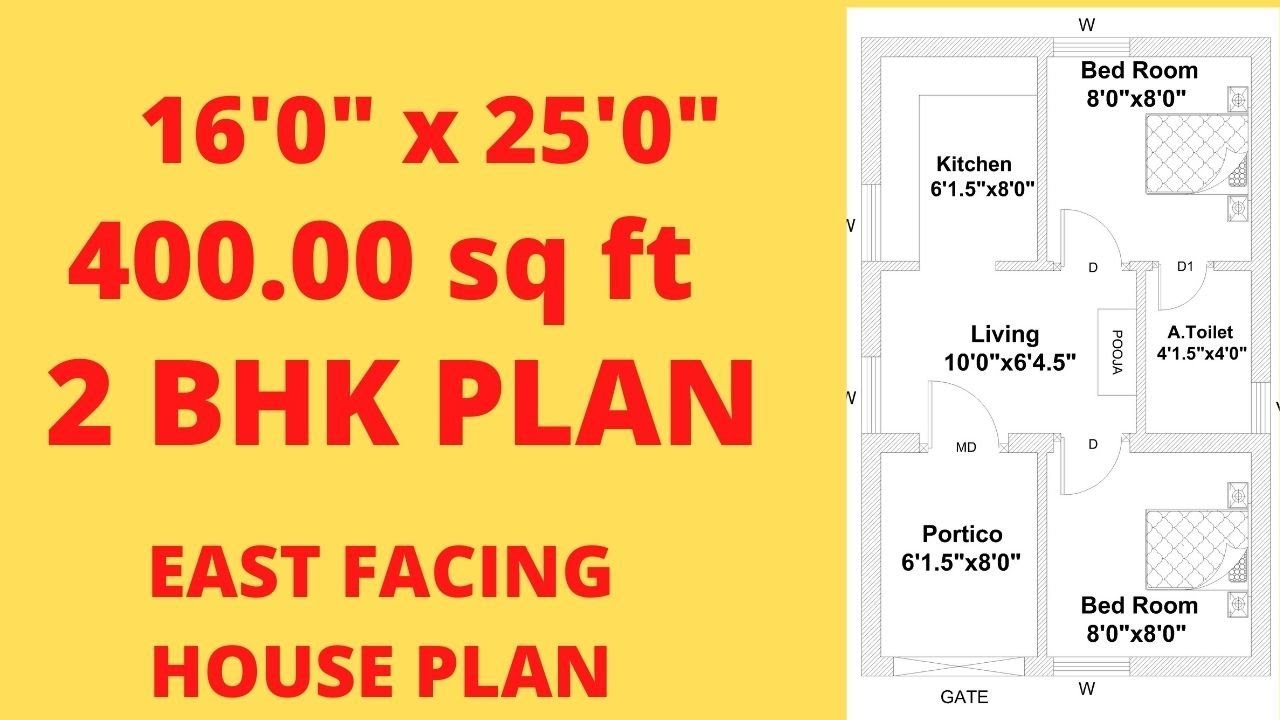 East Facing 400 Sqft House Plan||2 Bhk Home Plan With Portico As Per Vastu|| Plan||Home Plan || - Youtube