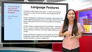 Grade 10 English Language Features of an Argumentative Text